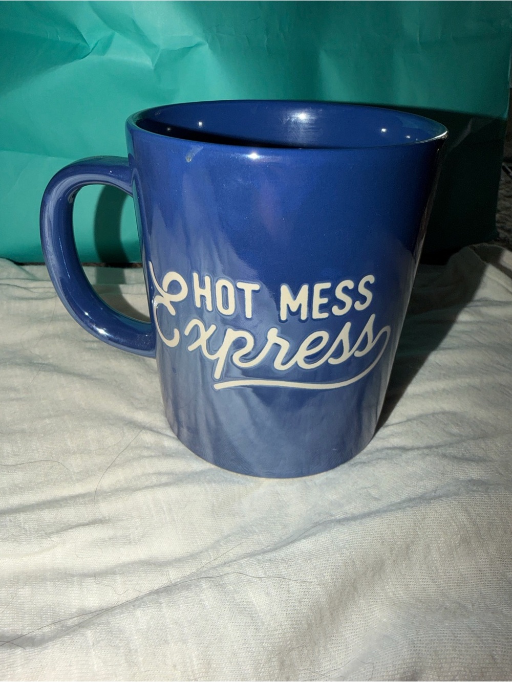 Cracker Barrel Blue Ceramic "Hot Mess Express" Coffee Mug